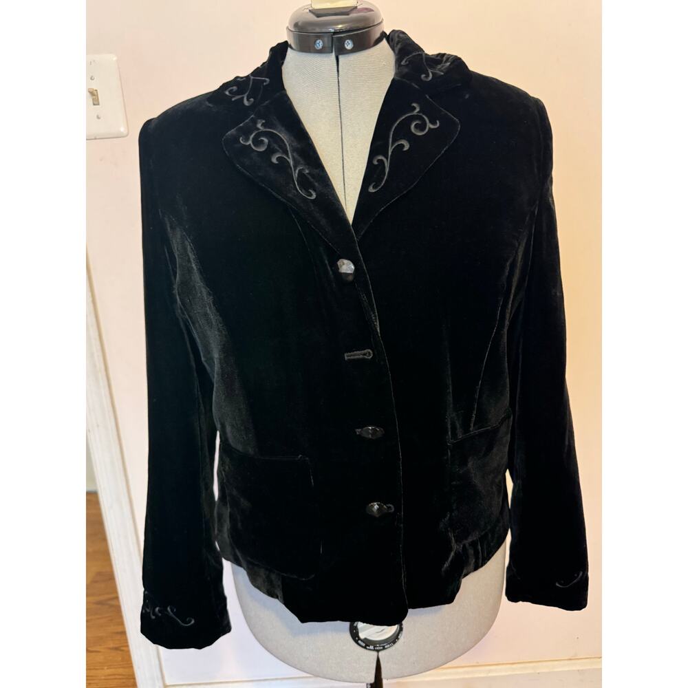 JM Petite Collection Women’s Black Velvet Blazer Jacket Size 12P
